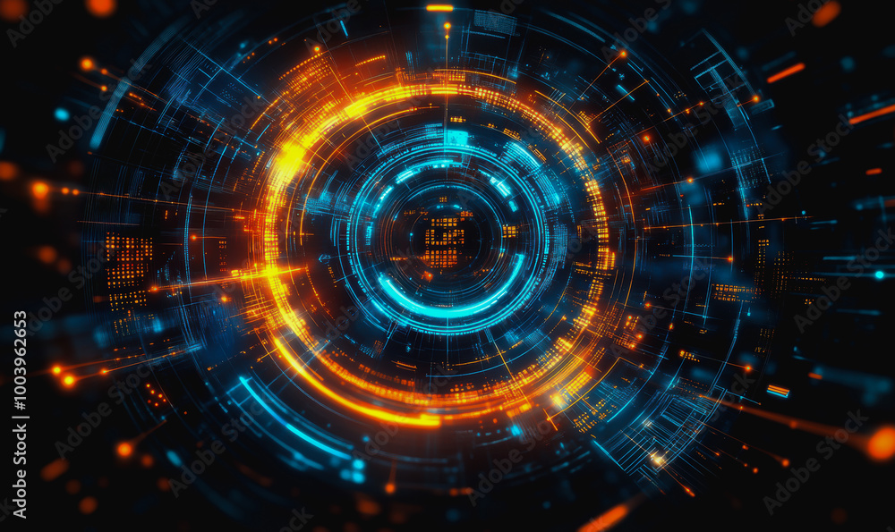 Aufkleber neon cosmic portal with advanced tech circuitry in deep space