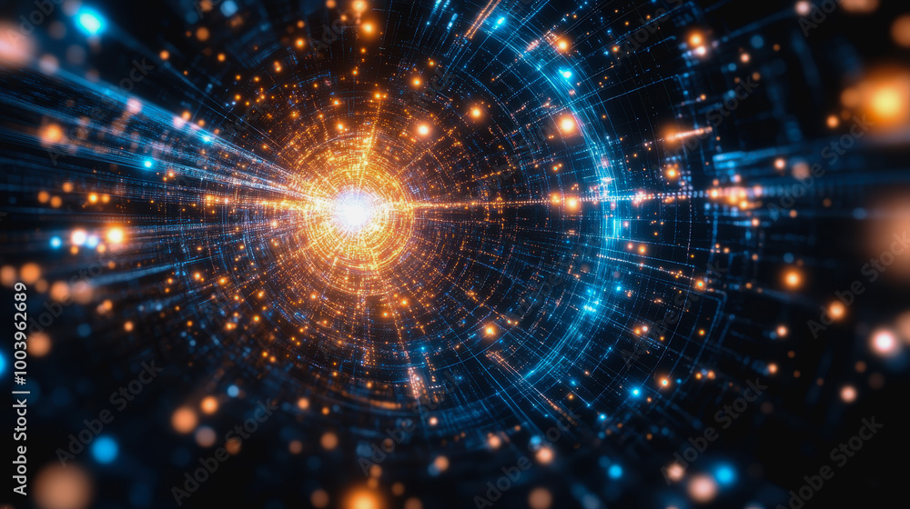Aufkleber neon cosmic portal with advanced tech circuitry in deep space