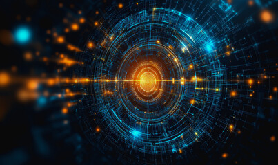 Obraz premium Neon cosmic portal with advanced tech circuitry in deep space