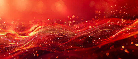 Red Christmas abstract background. Glowing background with golden dust, sparkles, shimmer, particles. New year mockup for celebrating. Generative ai