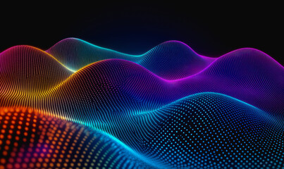 Fototapeta premium Futuristic neon waves and glowing particles in a surreal, cosmic dreamscape of digital energy