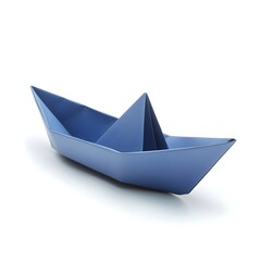 Blue Origami Boat - Simple Handcrafted Paper Vessel on Minimalist Background