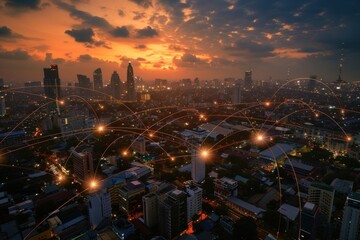 Network connection urban city sky.