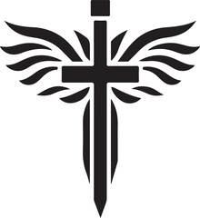 Obraz premium Black and White Logo Featuring a Cross with Winged Design