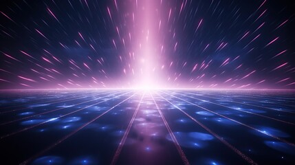 Obraz premium Abstract futuristic sci fi background with bright pink light beam and glowing lines on blue surface