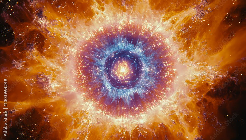 Aufkleber neon cosmic portal with advanced tech circuitry in deep space