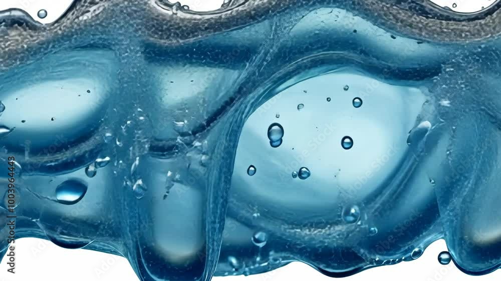 Poster a close-up of a blue liquid with bubbles, creating a mesmerizing abstract pattern