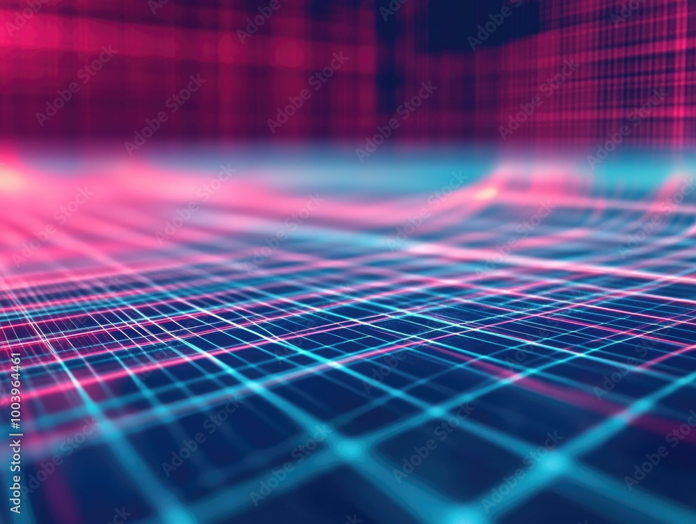 Poster an abstract digital matrix background with a pink and blue color scheme. suitable for technology, co