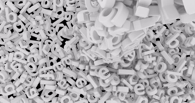 Animated 3d letters fall and cover the screen on a transparent alpha channel