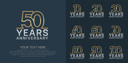 Naklejka premium Anniversary logo set vector design, gold and silver color for celebration event