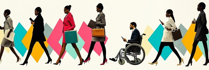 diverse business women achieving success through hard work, fast pace black women and people with disabilities equal opportunity employers background banner