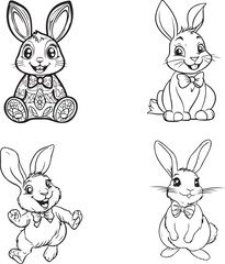 Fototapeta premium Cute Bow-Tie Bunnies in Black and White Illustration