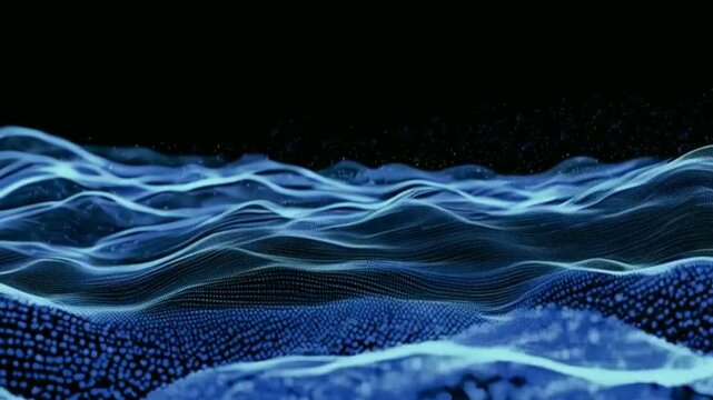 Abstract Waves of Blue Particles A Digital Landscape in Communication Technology
