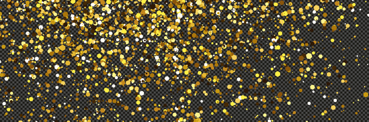 Gold glittering dust with stars on transparent backdrop
