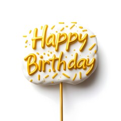 Golden Happy Birthday Cake Topper Isolated on White Background