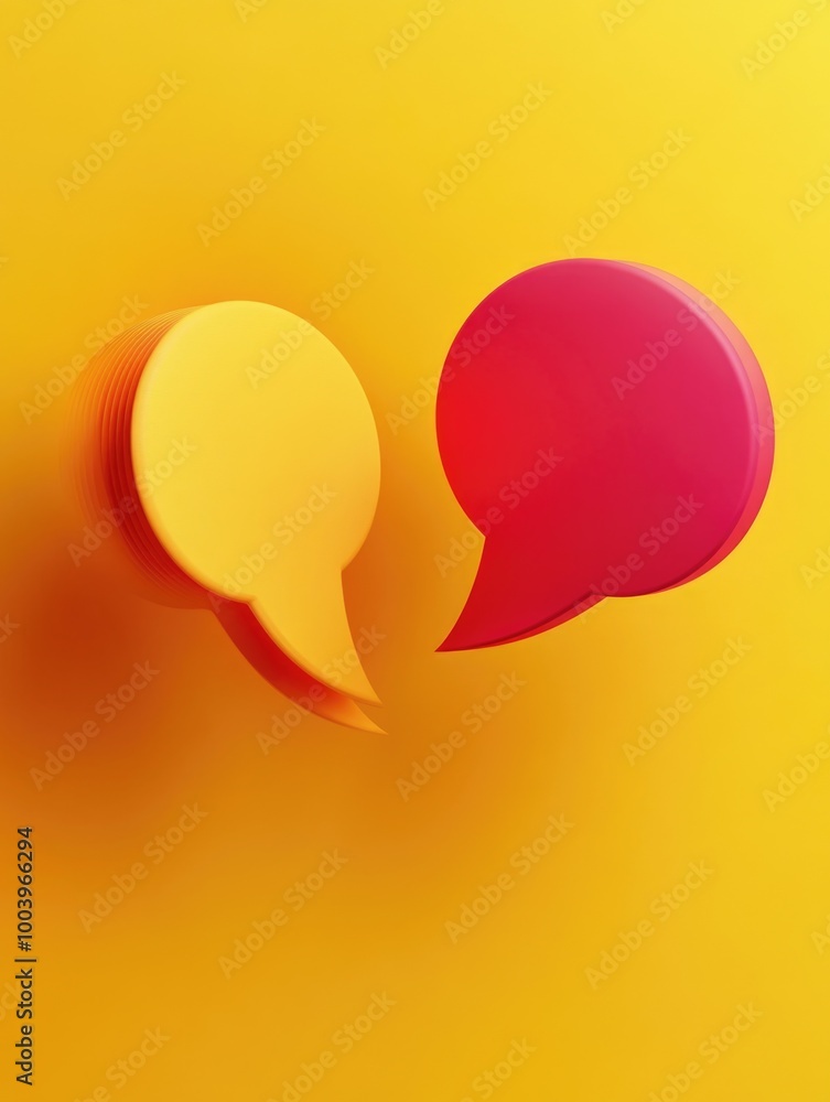 Aufkleber modern voice control interface with yellow background and red speech bubbles.