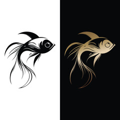 Fototapeta premium Elegant Stylized Marine Fish Vector with Flowing Fins - Black, White, and Gold Variants