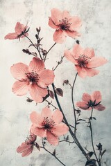 floral depression art, a somber doodle-style background with faded illustrations of wilting flowers in shades of pink and grey
