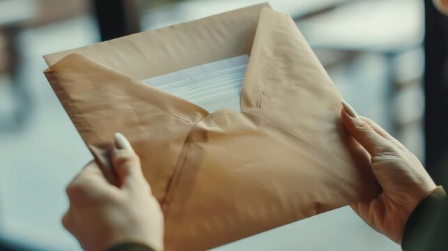 A person opening a large envelope containing important documents