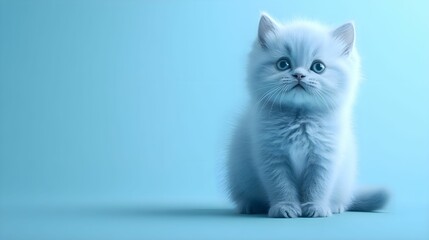 Fototapeta premium kotek, niebieski, pastelowy, minimalistyczne, uroczy, zwierzę, zbliżenie, niebieskie tło, pastel, delikatne, prostota, minimalizm, słodki kotek, zwierzę domowe, futrzany, niebieski kotek, dziecięcy st