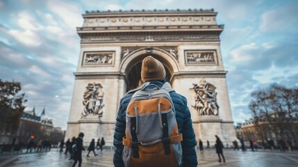 A person standing in front of a European landmark, enjoying a solo travel experience