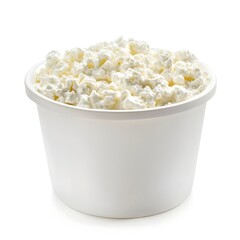 Sealed Fresh Cottage Cheese Container with Modern Design on White Background