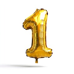 Fototapeta premium Shiny Gold Number 1 Balloon Floating Over Clean White Background