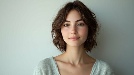 Portrait of a Young Woman with Short Brown Hair Smiling at the Camera