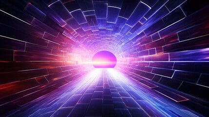 Fototapeta premium Abstract digital tunnel with glowing lights and neon colors