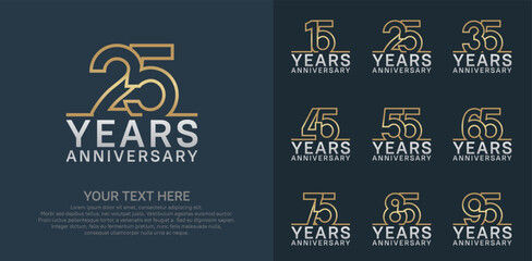 Anniversary logo set vector design, gold and silver color for celebration event
