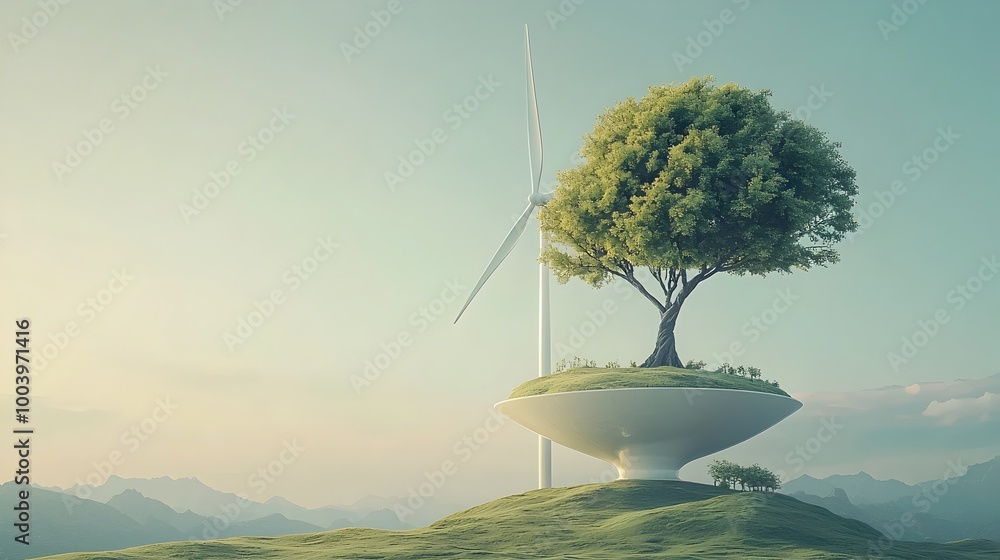 Aufkleber a captivating digital depicting a giant wind turbine with blades that appear to seamlessly transform