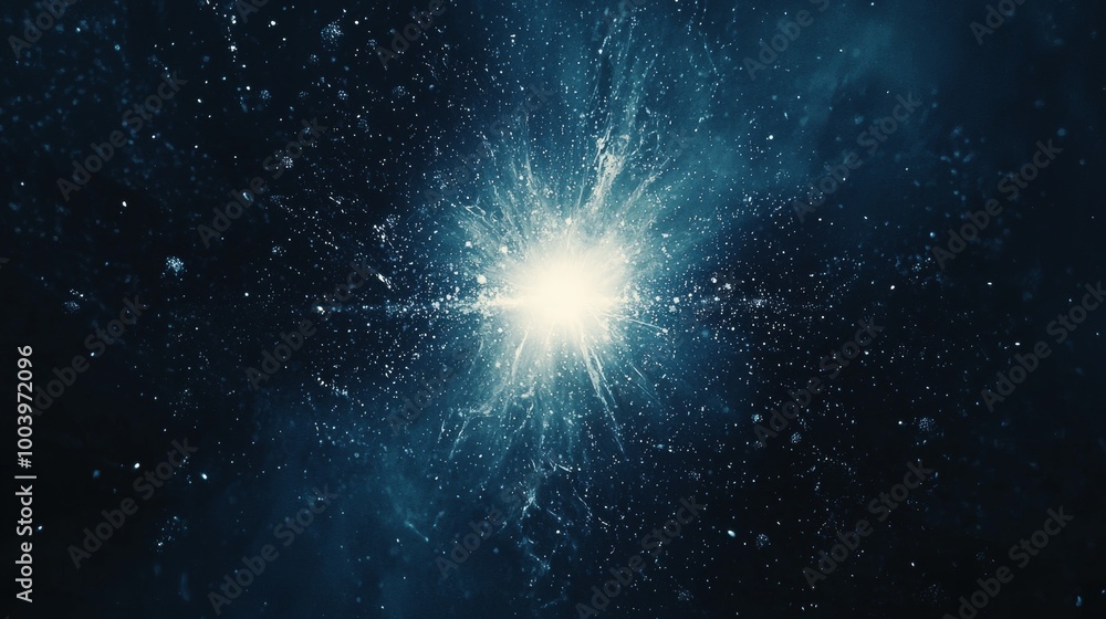 Poster abstract background with a bright star exploding in the middle and surrounded by nebula clouds, crea
