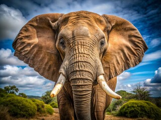 Fototapeta premium Majestic Elephant with Elevated Trunk in Natural Habitat