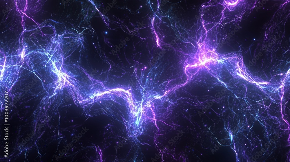 Poster swirling plasma energy in outer space with mesmerizing purple and blue hues, creating a captivating 