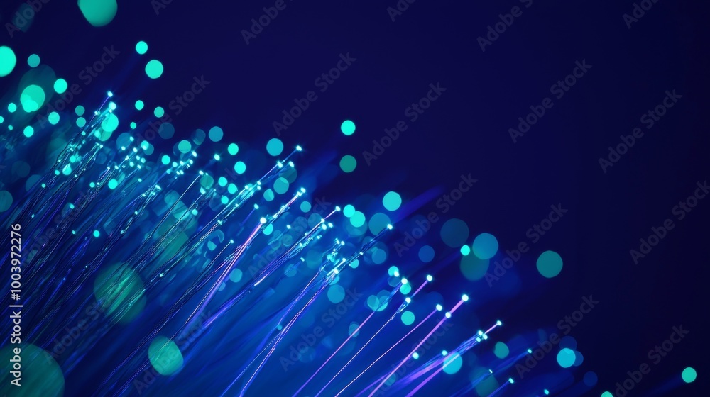 Poster captivating fiber optic cables shine brightly against a dark backdrop, transmitting data through pul