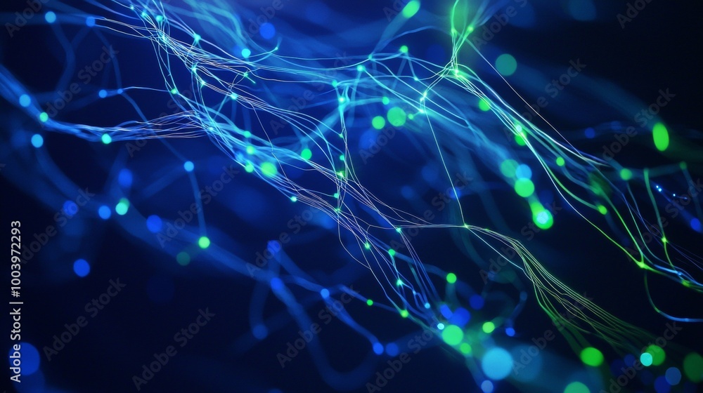 Poster mesmerizing network of lines and points intertwines. creating a captivating web of data illuminated 