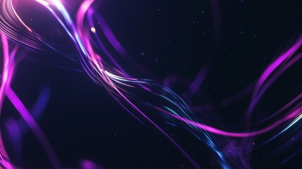 Bright streaks of light soar through a dark atmosphere, leaving glowing trails. Flowing lines create a vibrant, futuristic scene with neon shades