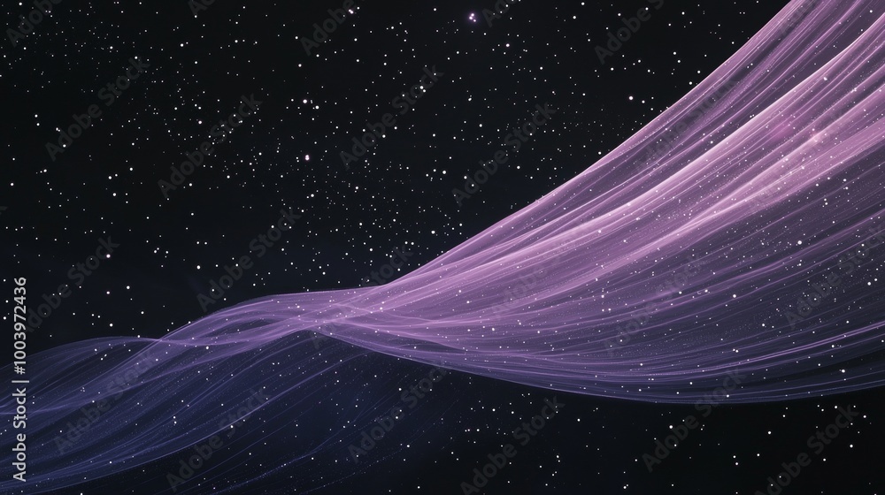 Poster purple abstract shape is flowing on a starry night sky background, creating a beautiful and elegant 