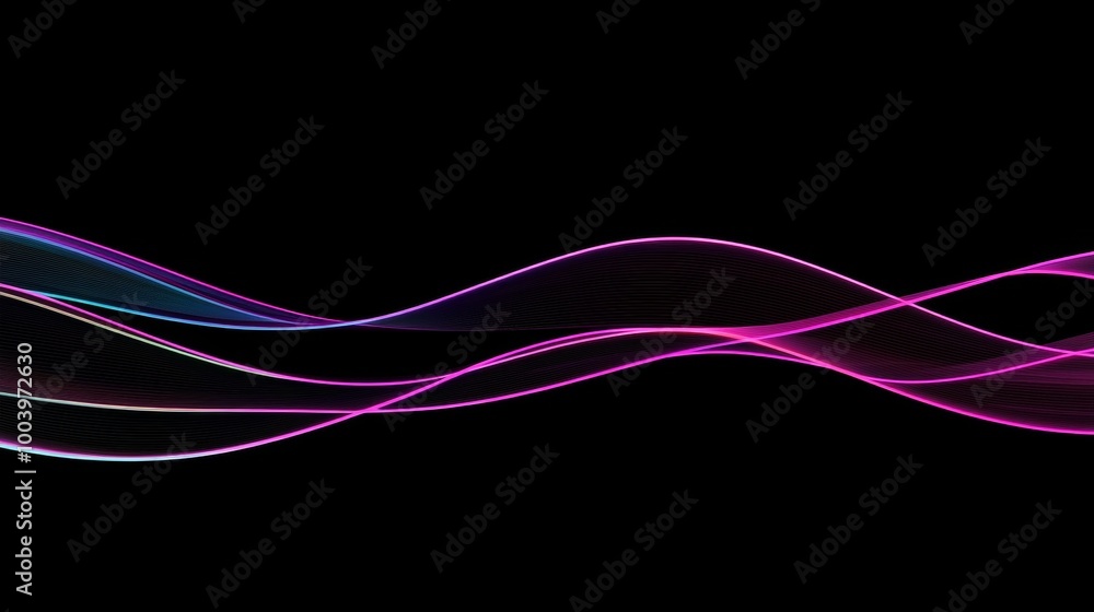 Poster abstract colorful wavy lines flowing on black background are creating a futuristic and modern design