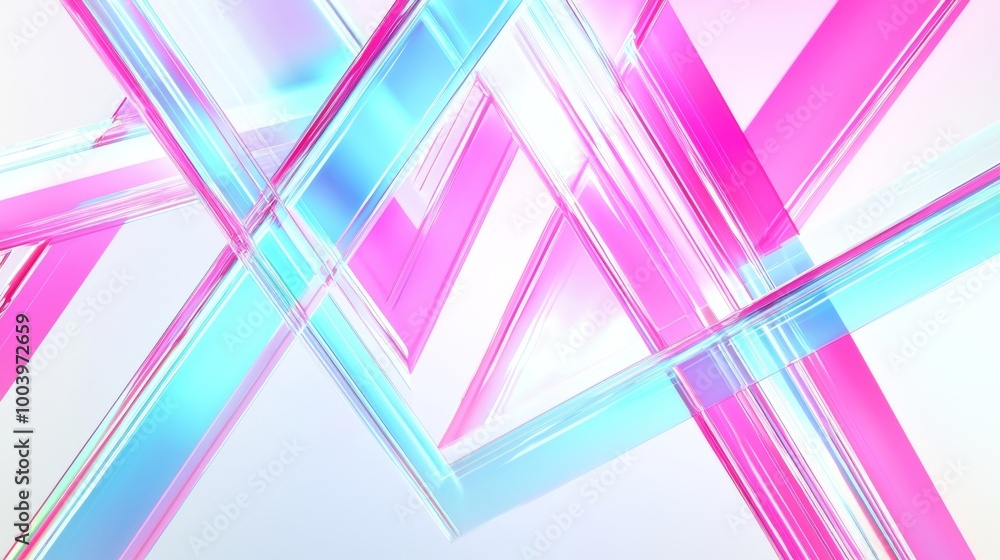 Poster graphic design with translucent geometric shapes overlapping and intersecting, creating a sense of d