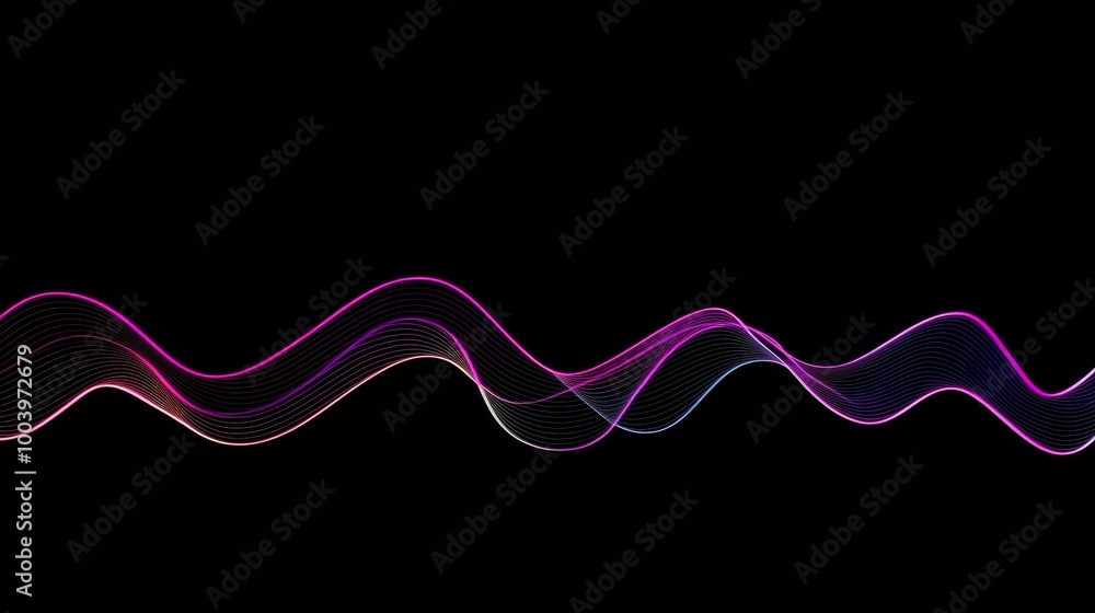 Poster abstract colorful wavy lines flowing on black background are creating a modern and futuristic look. 