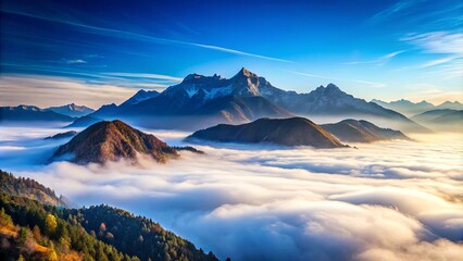 A Mountain Peak Pierces Through a Sea of Clouds, Creating a Dramatic and Tranquil Landscape