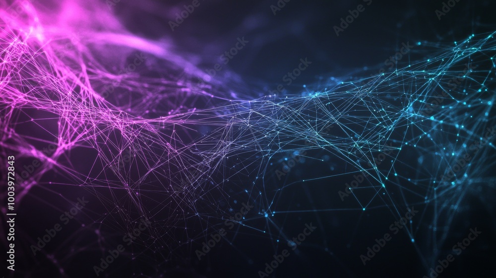 Poster abstract network background showing a connection between lines, dots and geometric shapes forming a 