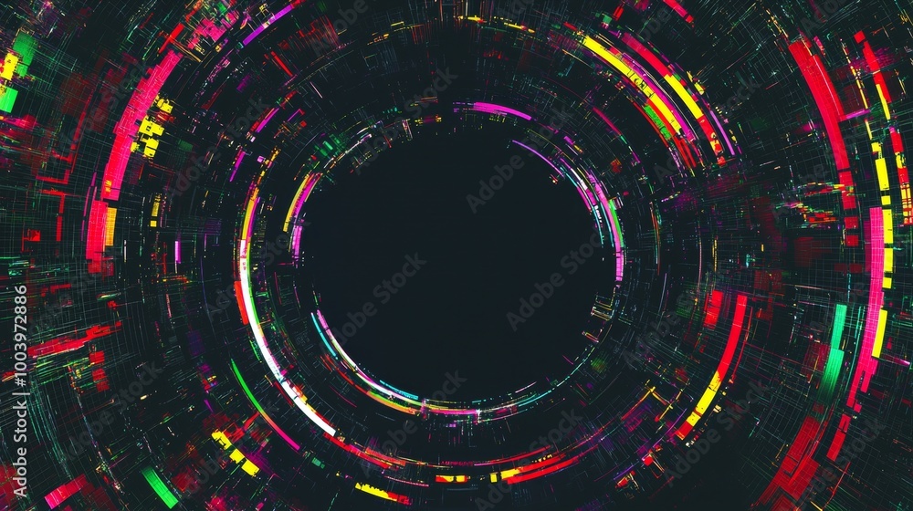 Poster futuristic background forming a circle with colorful lights is ideal for technology and innovation c