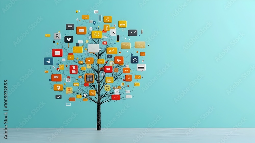 Poster A digital tree where each branch represents a different online conversation with messages as the leaves