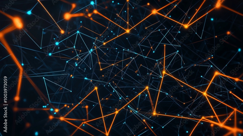 Poster complex structure forming a technological design with glowing lines and dots, representing connectio