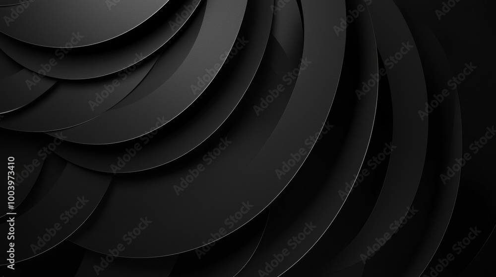 Poster intertwined black circles in a modern, elegant design with depth and contrast. clean, simple style w