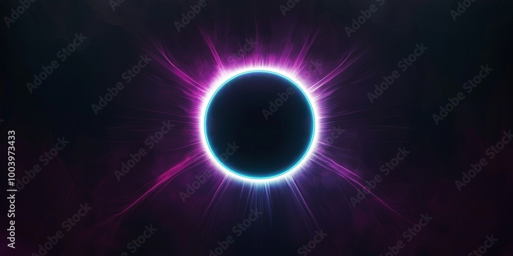 Poster mesmerizing circular shape glows with blue and purple energy waves on a dark background, creating a 