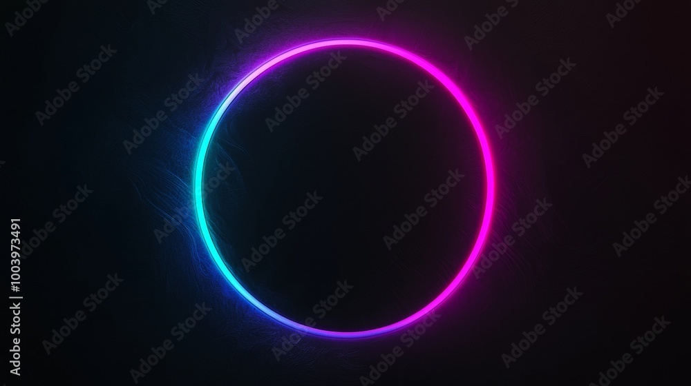 Poster bright neon circle is glowing on a dark background, creating a futuristic and vibrant design element