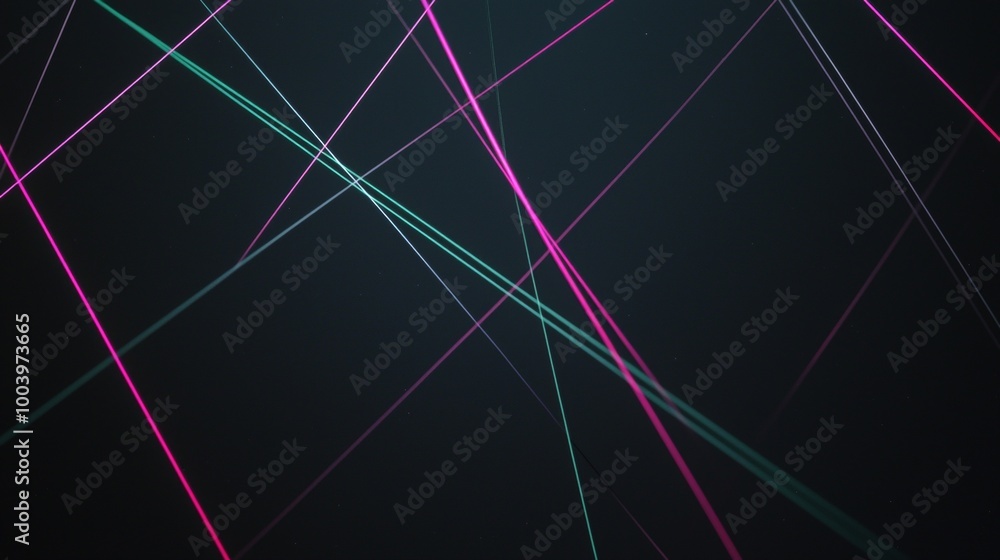 Poster abstract image featuring colorful neon laser beams crossing and forming a dynamic composition agains